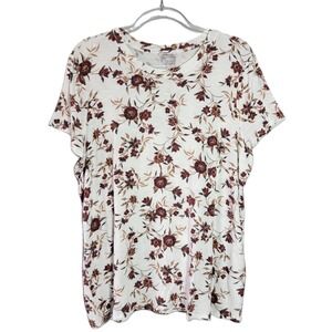 Maurices 24/7 Womens Floral‎ Print Short Sleeve T Shirt Top Size 1X Soft Rayon